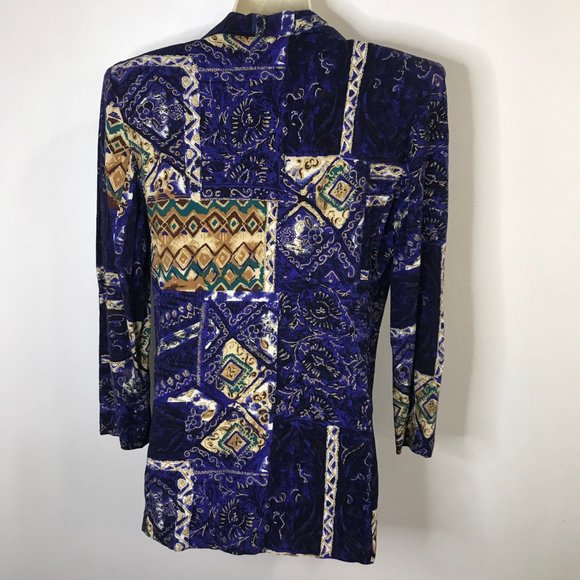 Vintage 90s Norton McNaughton Blazer Jacket Medium / 8 Purple Gold Long USA - Picture 7 of 10